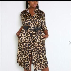 Leopard Print Shirt Dress in Brown